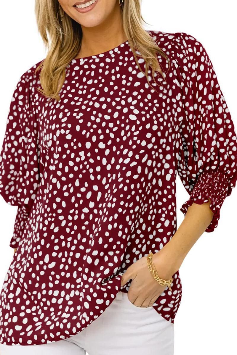 CREW NECK PATTERNED TUNIC BLOUSE TOP - Doublju