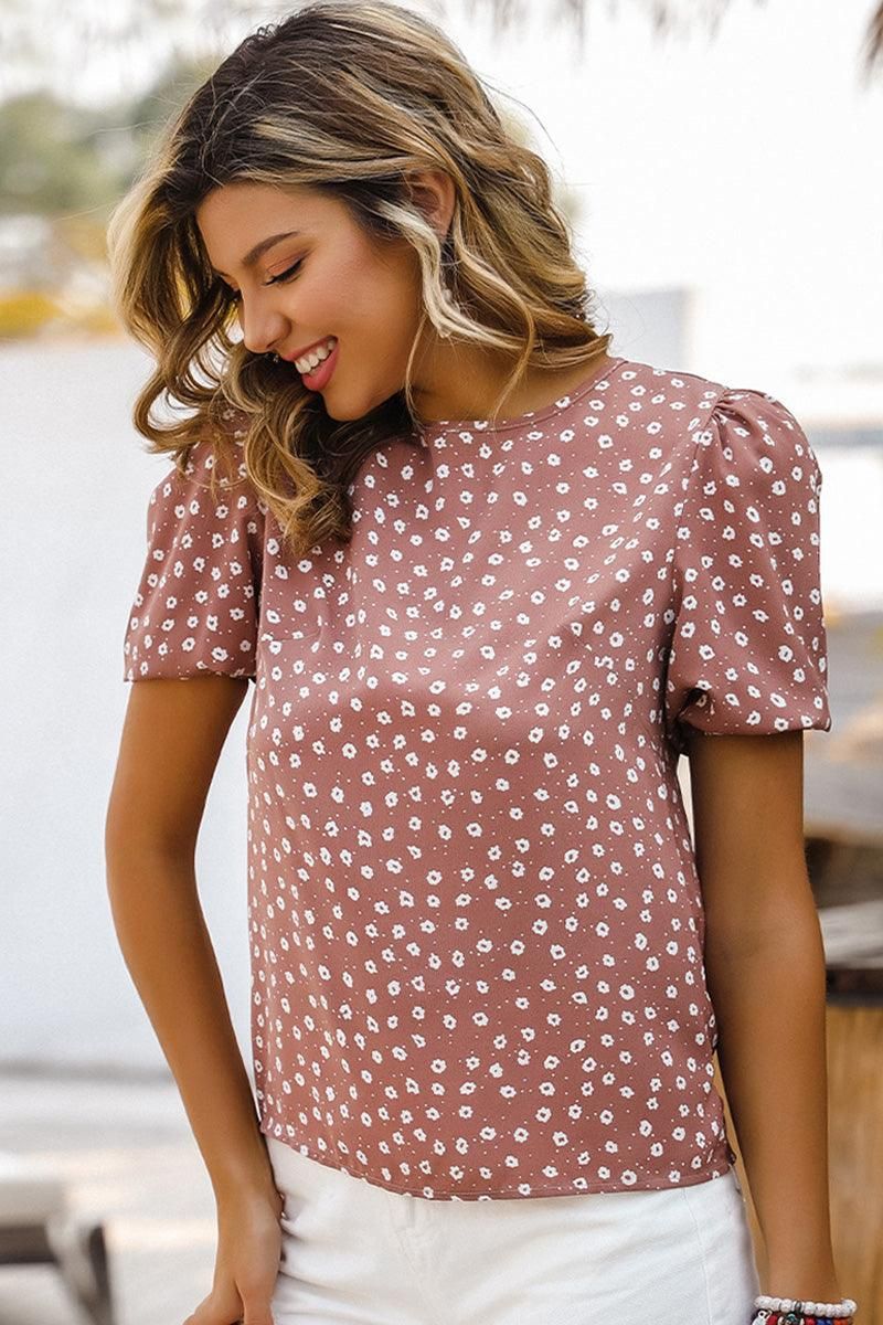 BALLON SLEEVE POLKA DOT TUNIC TOP - Doublju
