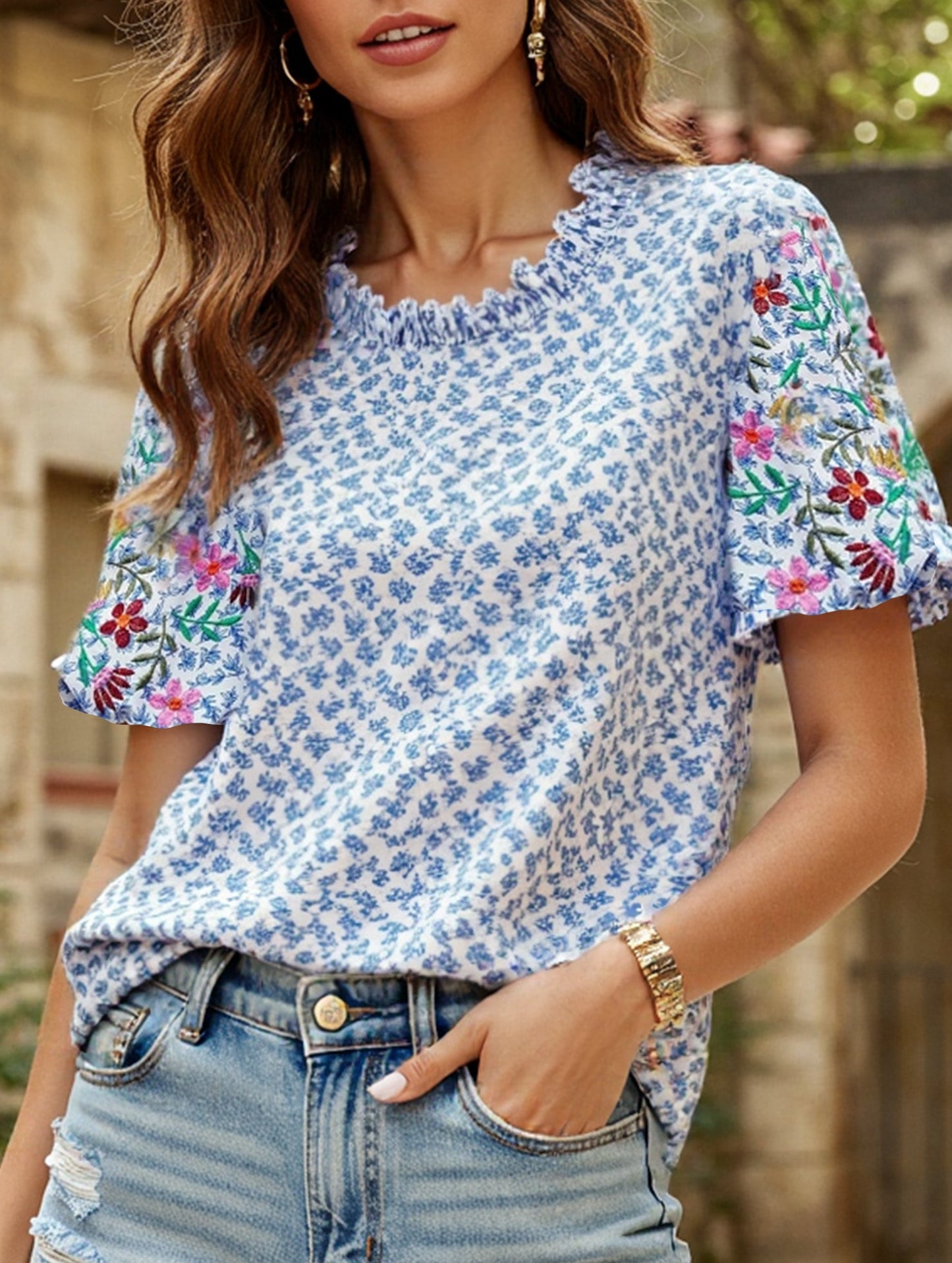 Embroidered Printed Turtleneck Blouse ??Boho Chic High Neck Long Sleeve Top