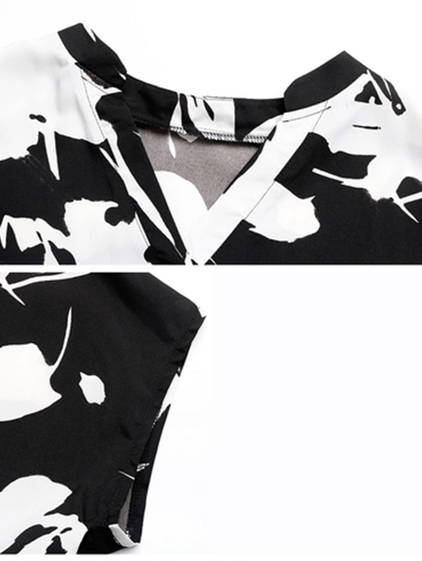 CONTRASTING BLACK AND WHITE V-NECK SHIRT