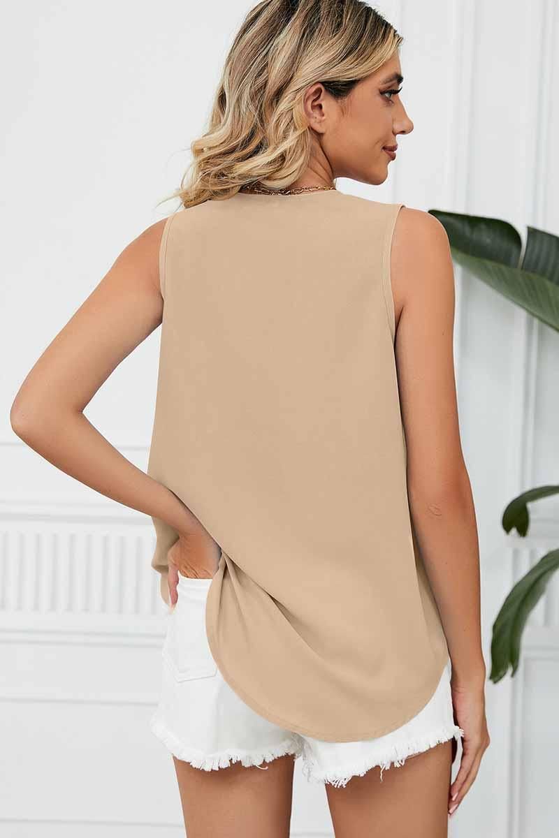 DEEP LACE V NECK CHIFFON LOOSE TUNIC TOP - Doublju