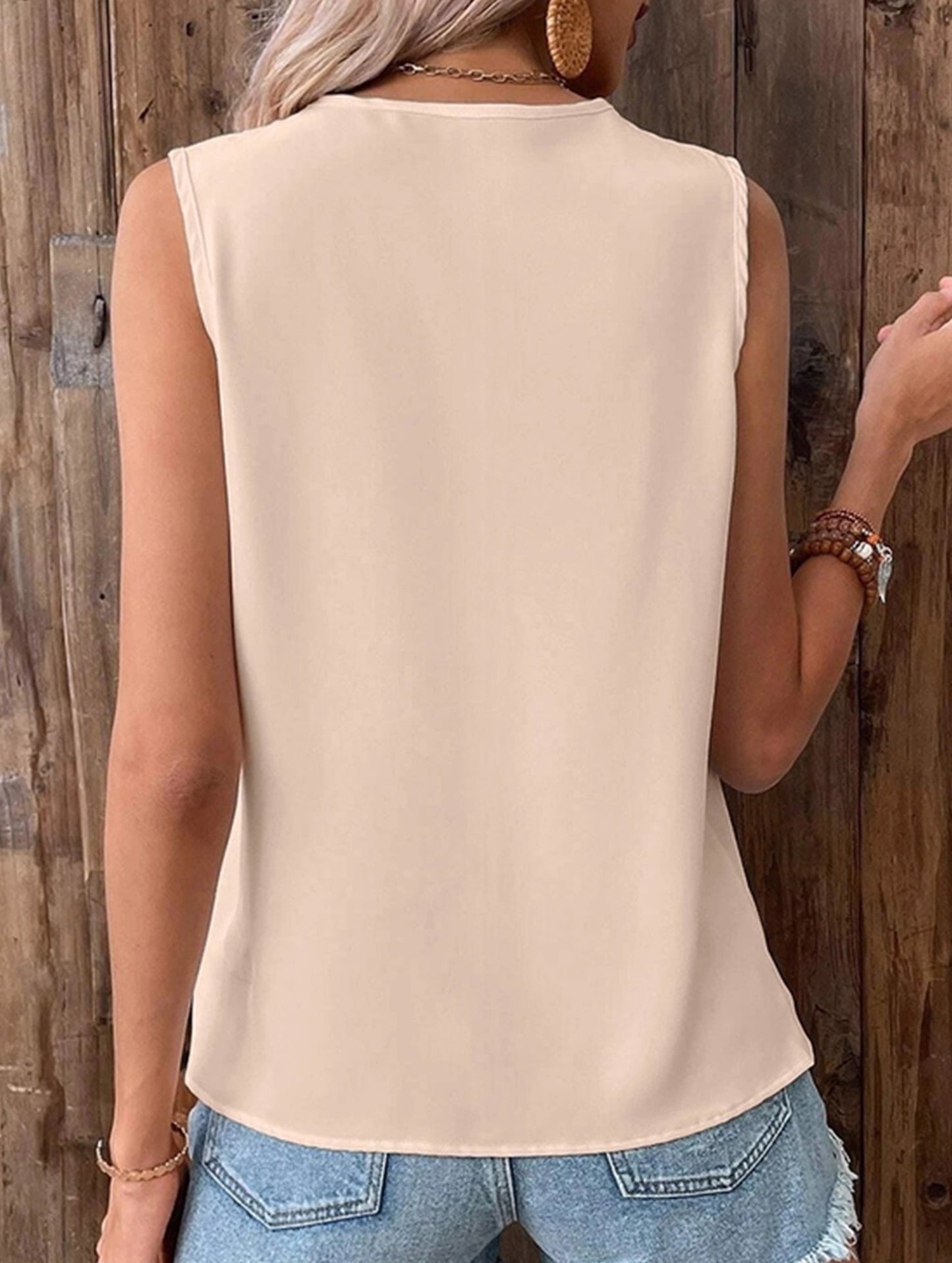 MULTICOLOR LACE V NECK SLEEVELESS BLOUSE