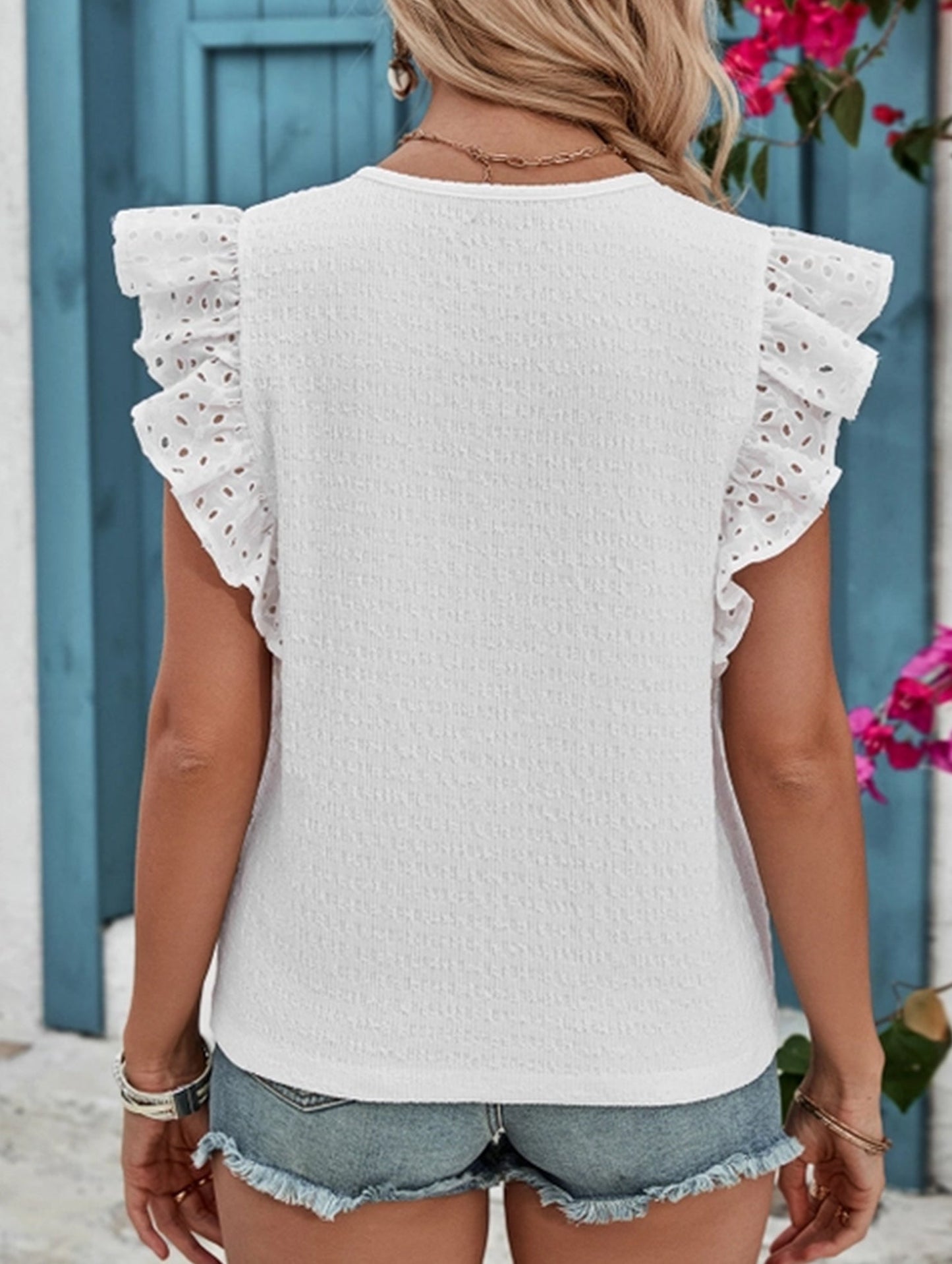 Casual V-Neck Lace & Cutout Top ??Stretchy Polyester Blend, S??œXL
