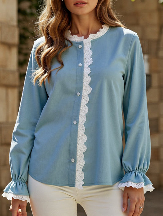Commuting long-sleeved lace cardigan top