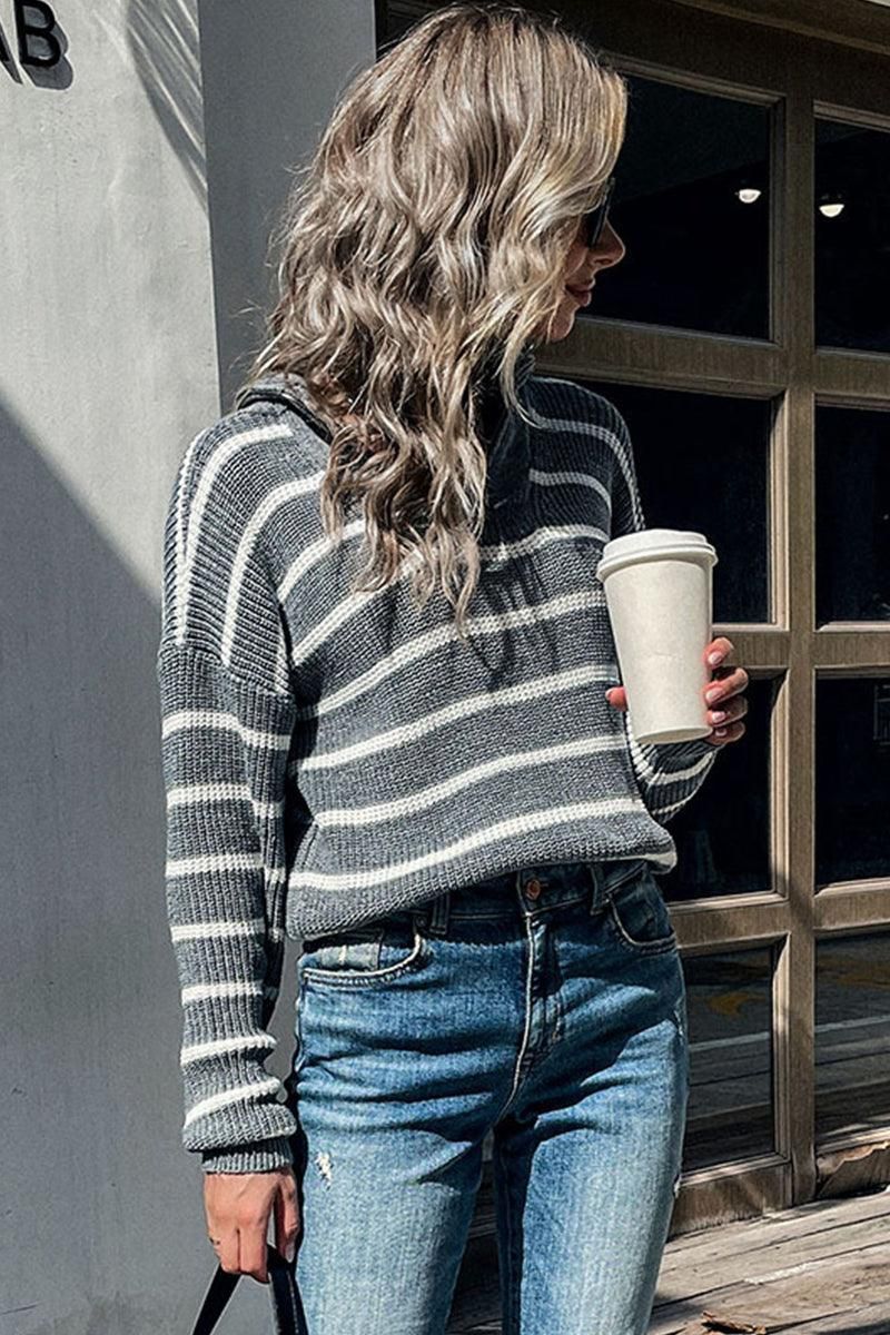 BASIC STRIPE PATTERN LONG SLEEVE CASUAL TOP - Doublju