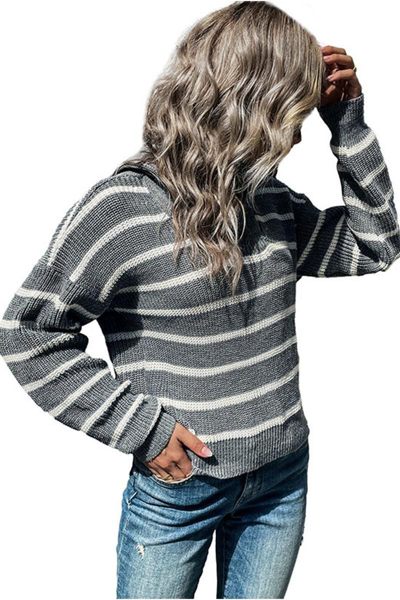 BASIC STRIPE PATTERN LONG SLEEVE CASUAL TOP - Doublju