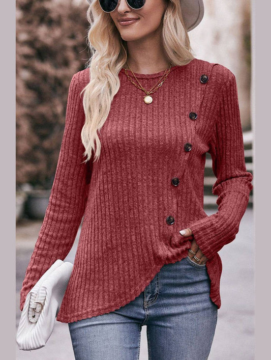 ROUND NECK BUTTON FITTING CORDUROY PULLOVER