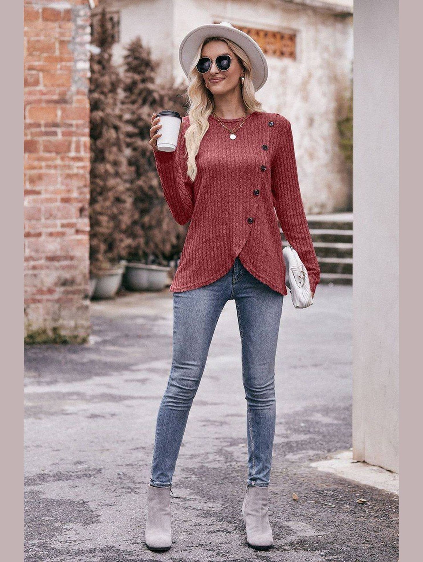 ROUND NECK BUTTON FITTING CORDUROY PULLOVER