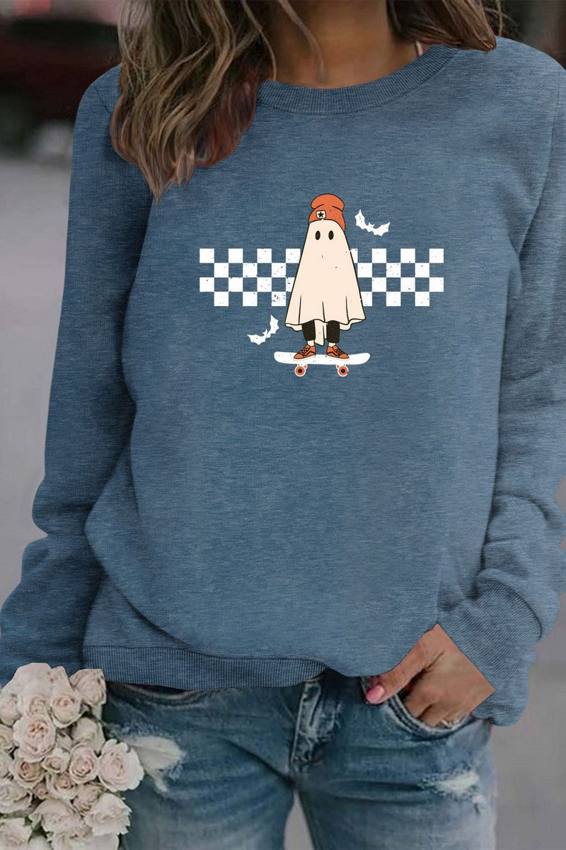 WOMEN GHOST PRINTING CUTE LONG SLEEVE PULLOVER
