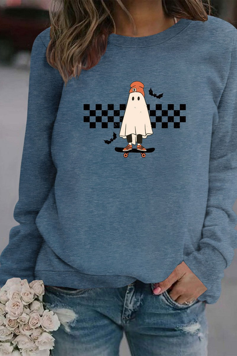 WOMEN GHOST PRINTING CUTE LONG SLEEVE PULLOVER