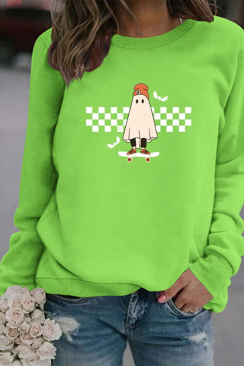 WOMEN GHOST PRINTING CUTE LONG SLEEVE PULLOVER