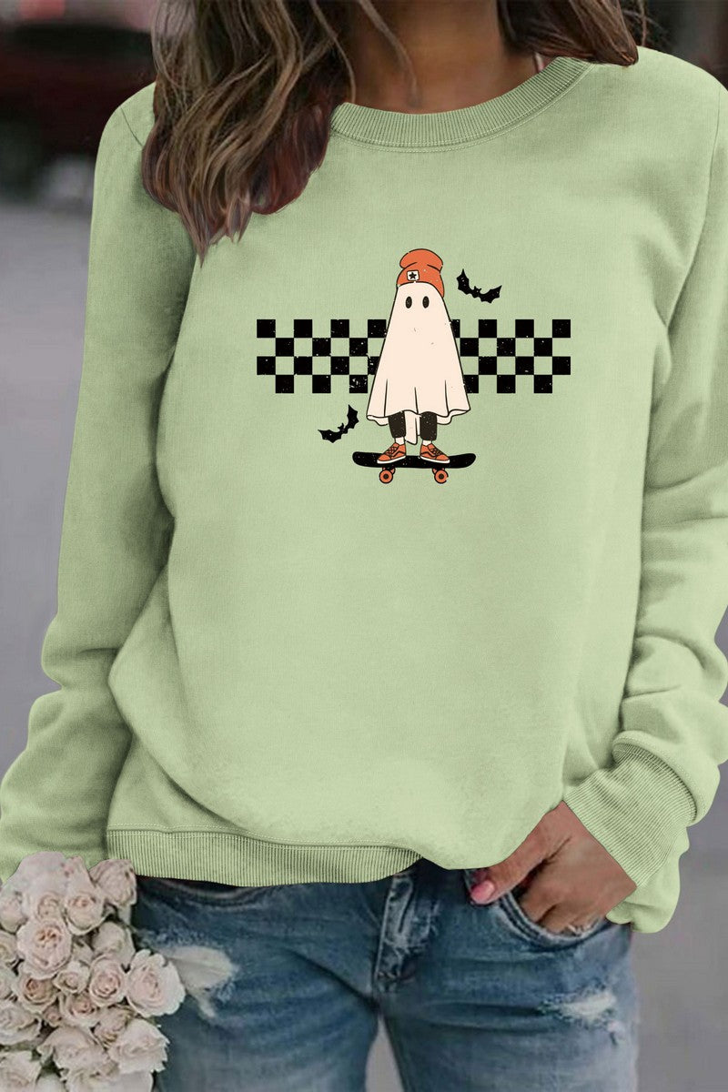 WOMEN GHOST PRINTING CUTE LONG SLEEVE PULLOVER