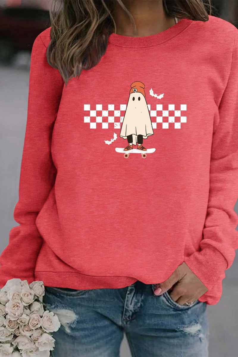 WOMEN GHOST PRINTING CUTE LONG SLEEVE PULLOVER