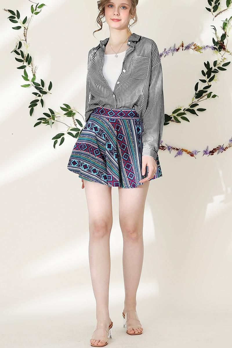 BUTTON DOWN VERTICAL STRIPE ONE POCKET SHIRTS - Doublju