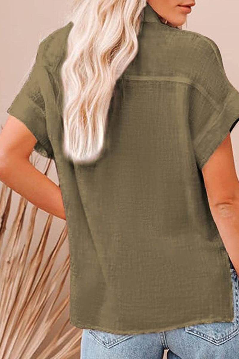 BASIC BUTTON DOWN SHORT SLEEVE SHIRTS - Doublju