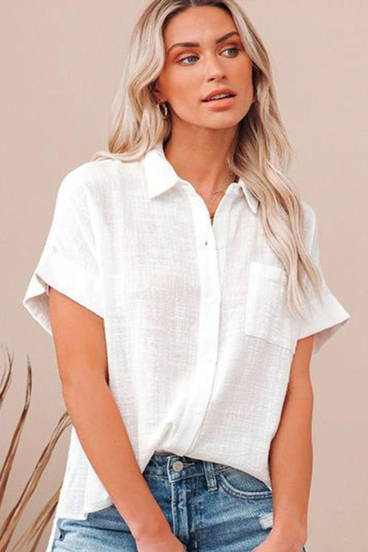 BASIC BUTTON DOWN SHORT SLEEVE SHIRTS - Doublju