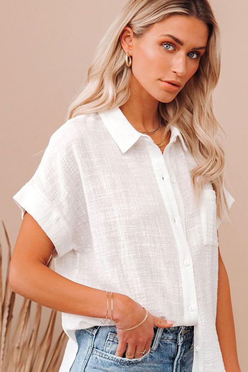 BASIC BUTTON DOWN SHORT SLEEVE SHIRTS - Doublju