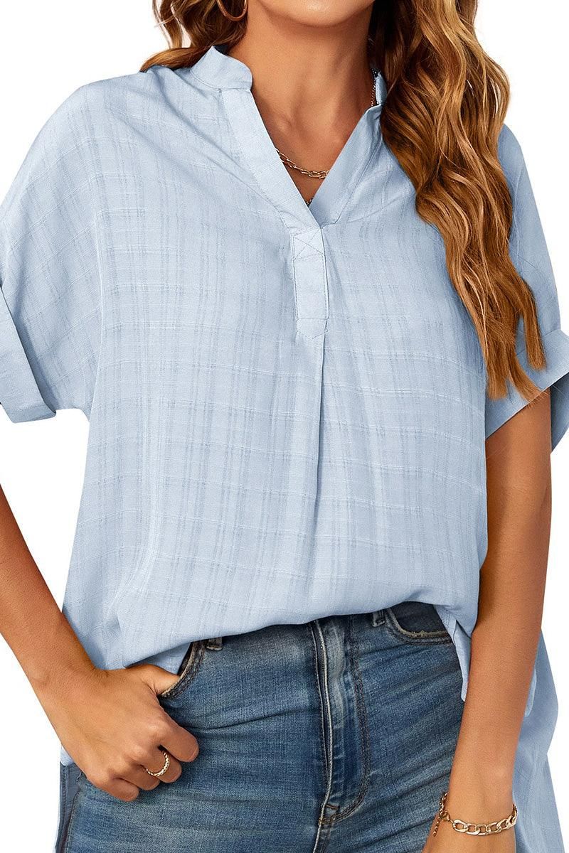 CHINESE COLLAR RUFFLED BACK LOOSE SHIRTS - Doublju