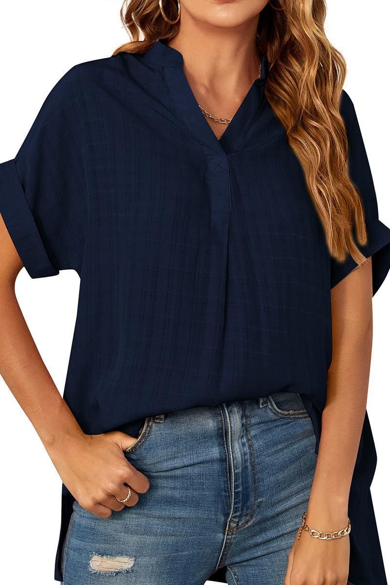 CHINESE COLLAR RUFFLED BACK LOOSE SHIRTS - Doublju