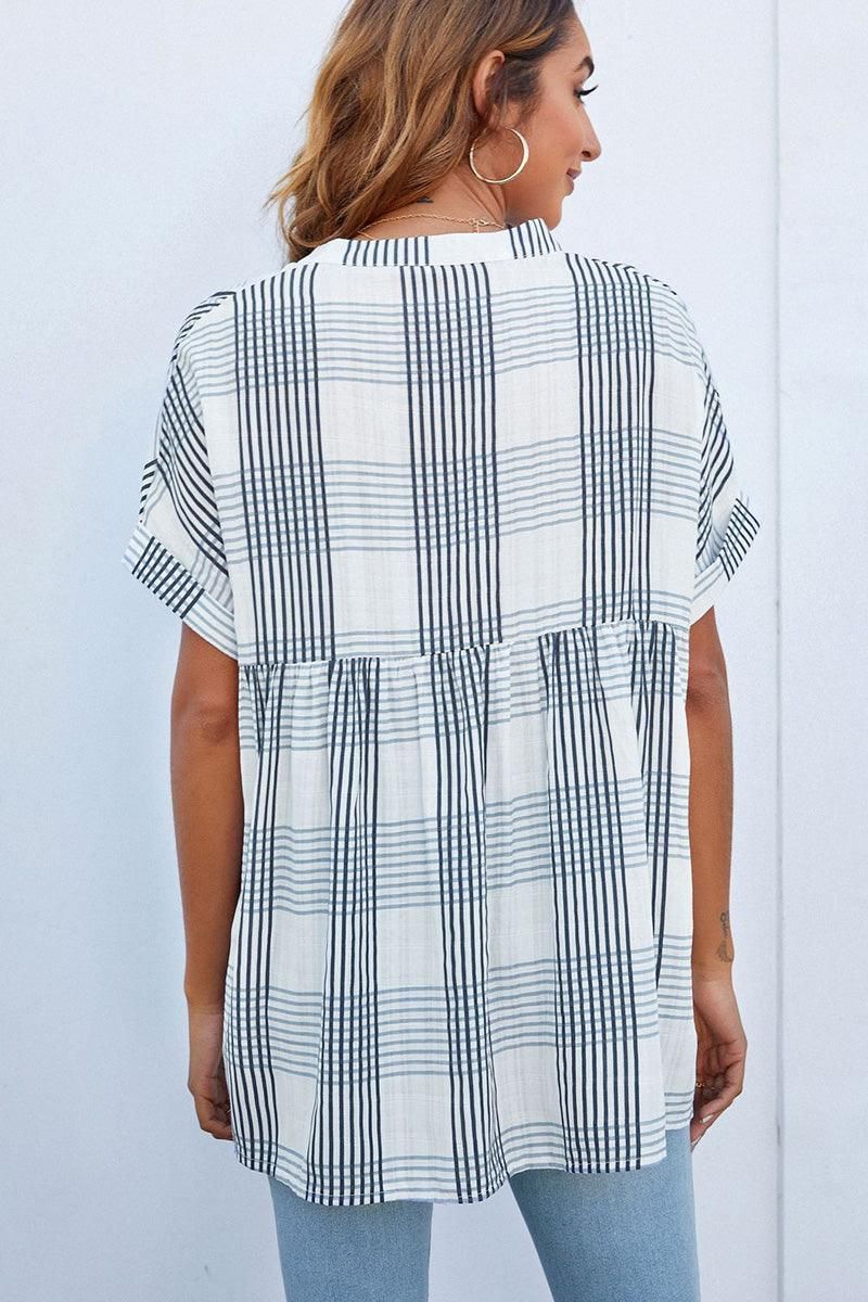 CHINESE COLLAR RUFFLED BACK LOOSE SHIRTS - Doublju