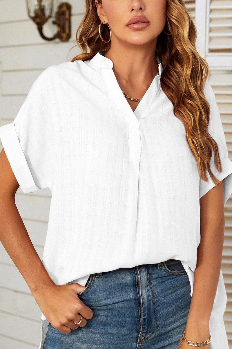 CHINESE COLLAR RUFFLED BACK LOOSE SHIRTS - Doublju