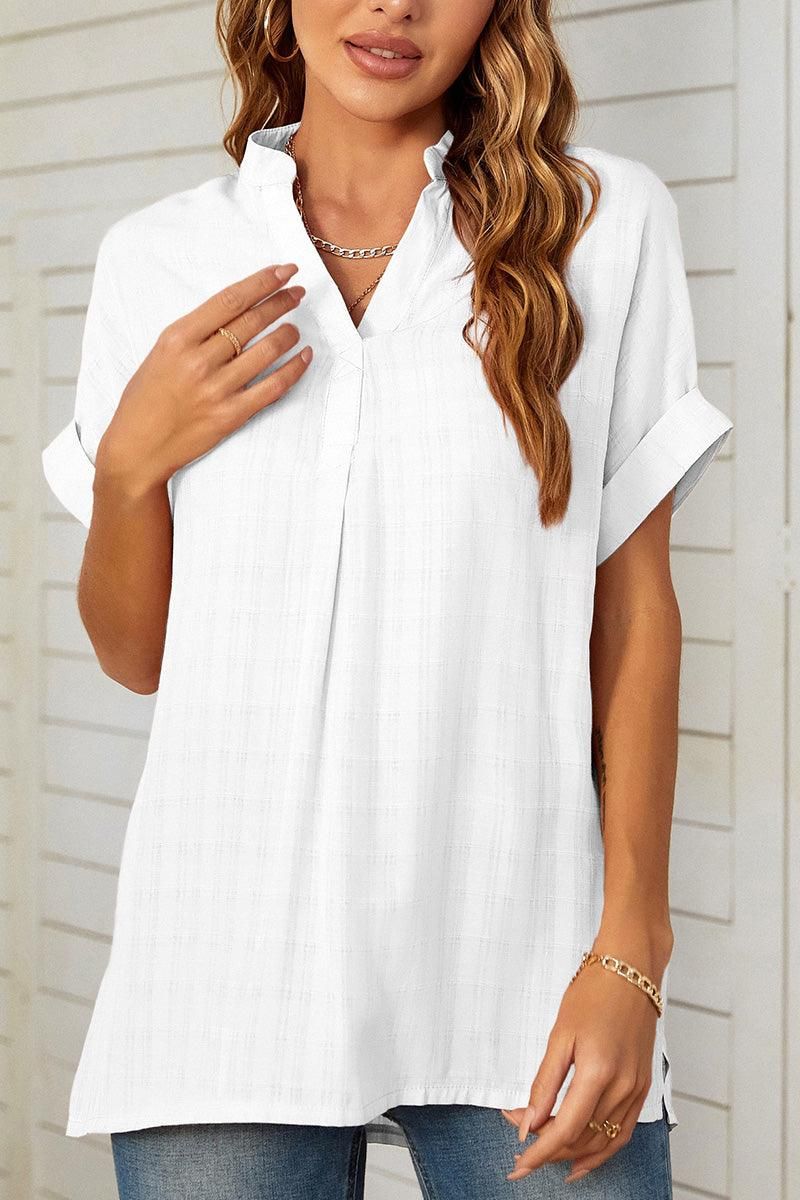 CHINESE COLLAR RUFFLED BACK LOOSE SHIRTS - Doublju