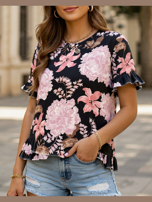 CREW NECK SHORT FRONT LONG BACK CASUAL LOOSE TOP
