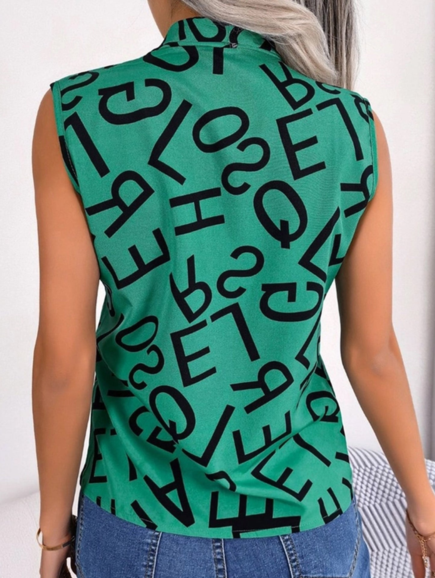 CASUAL COMMUTER LETTER V NECK CHIFFON TOP_CWTSTSL0034