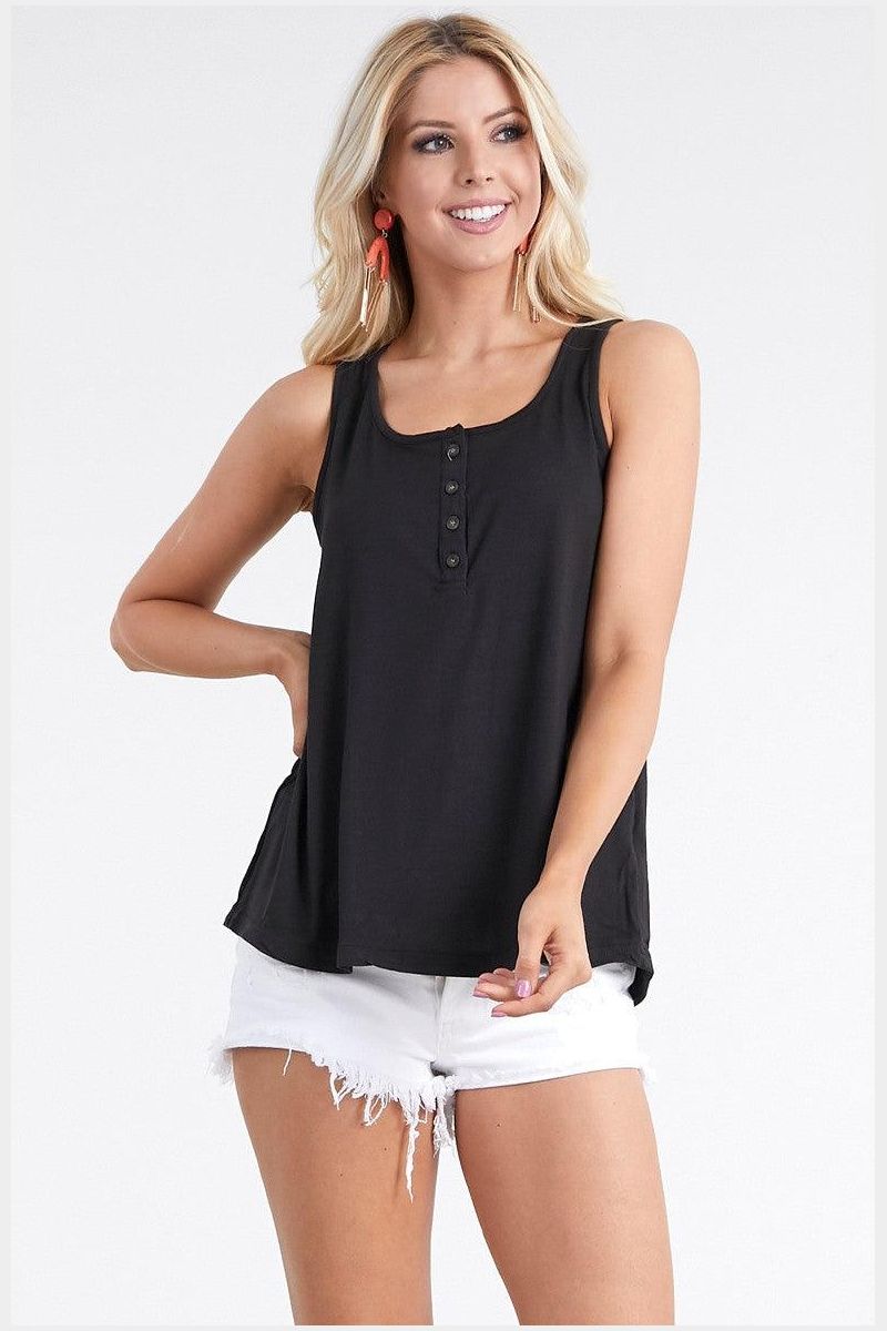 BASIC LOOSE FIT TANK TOP WITH BUTTON - Doublju