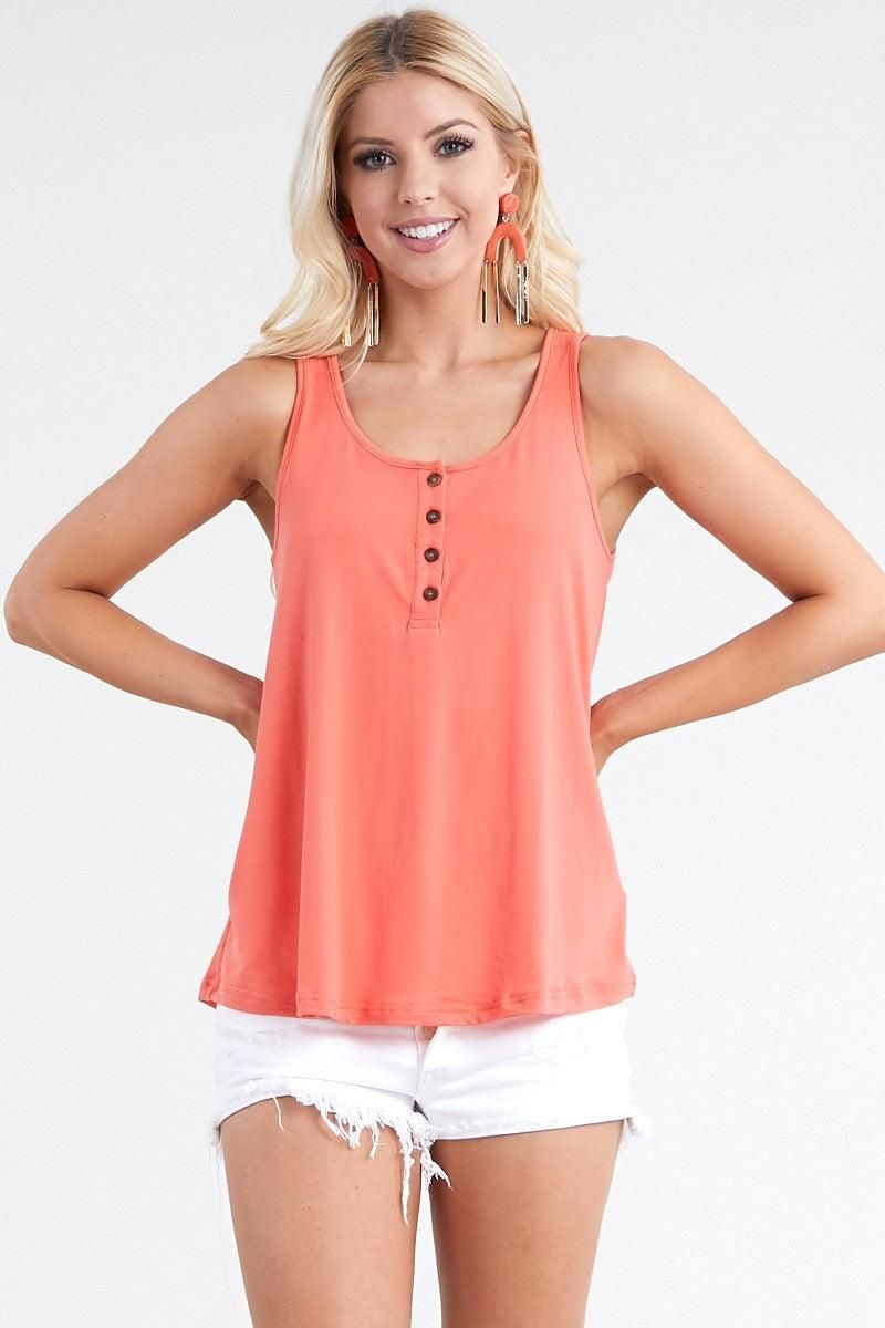 BASIC LOOSE FIT TANK TOP WITH BUTTON - Doublju