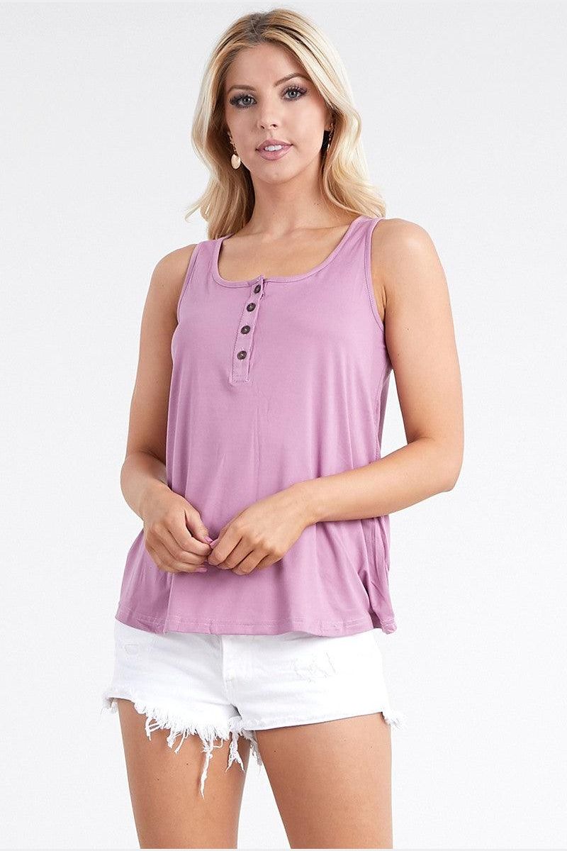 BASIC LOOSE FIT TANK TOP WITH BUTTON - Doublju