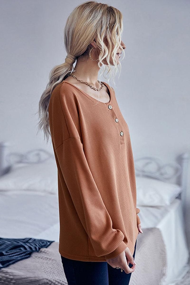 BUTTON DETAIL LOOSE FIT CASUAL TOP - Doublju