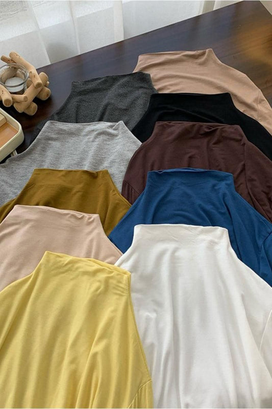 BASIC SIMPLE HIGH NECK DAILY TOP - Doublju