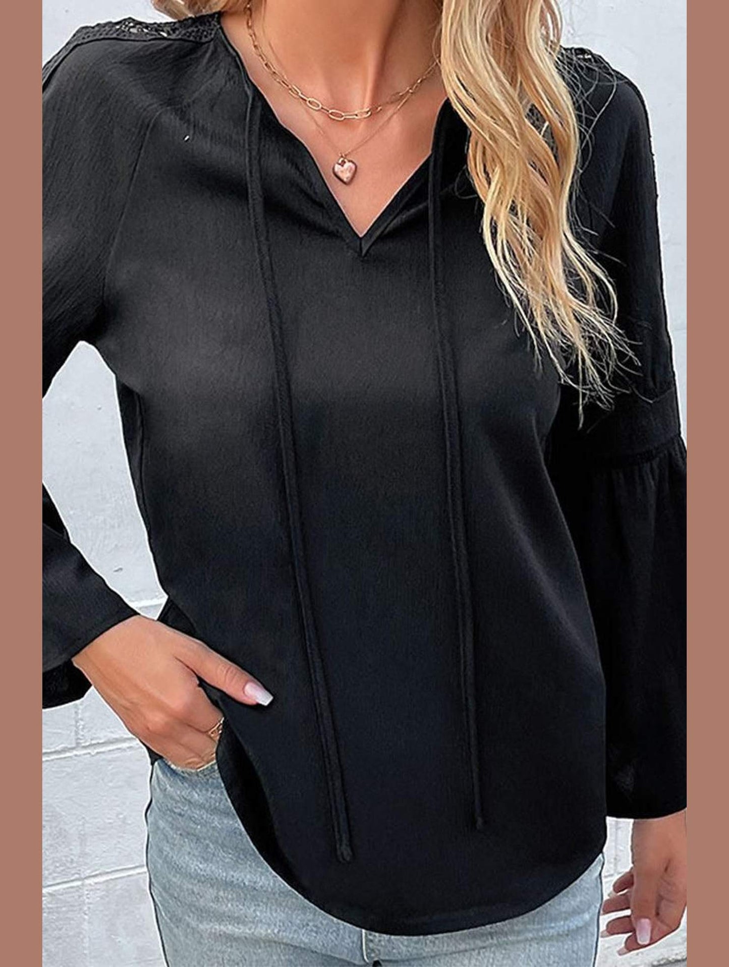 DRAWSTRING V NECK CASUAL TUNIC TOP - Doublju