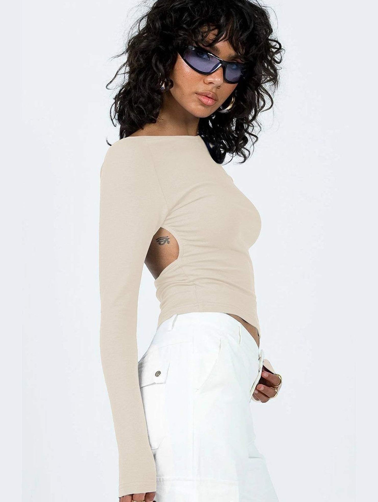 WOMEN LONG SLEEVE BACKLESS TIGHT T SHIRT