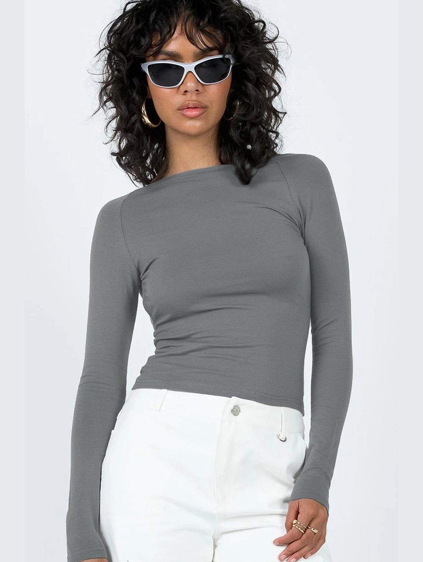 WOMEN LONG SLEEVE BACKLESS TIGHT T SHIRT