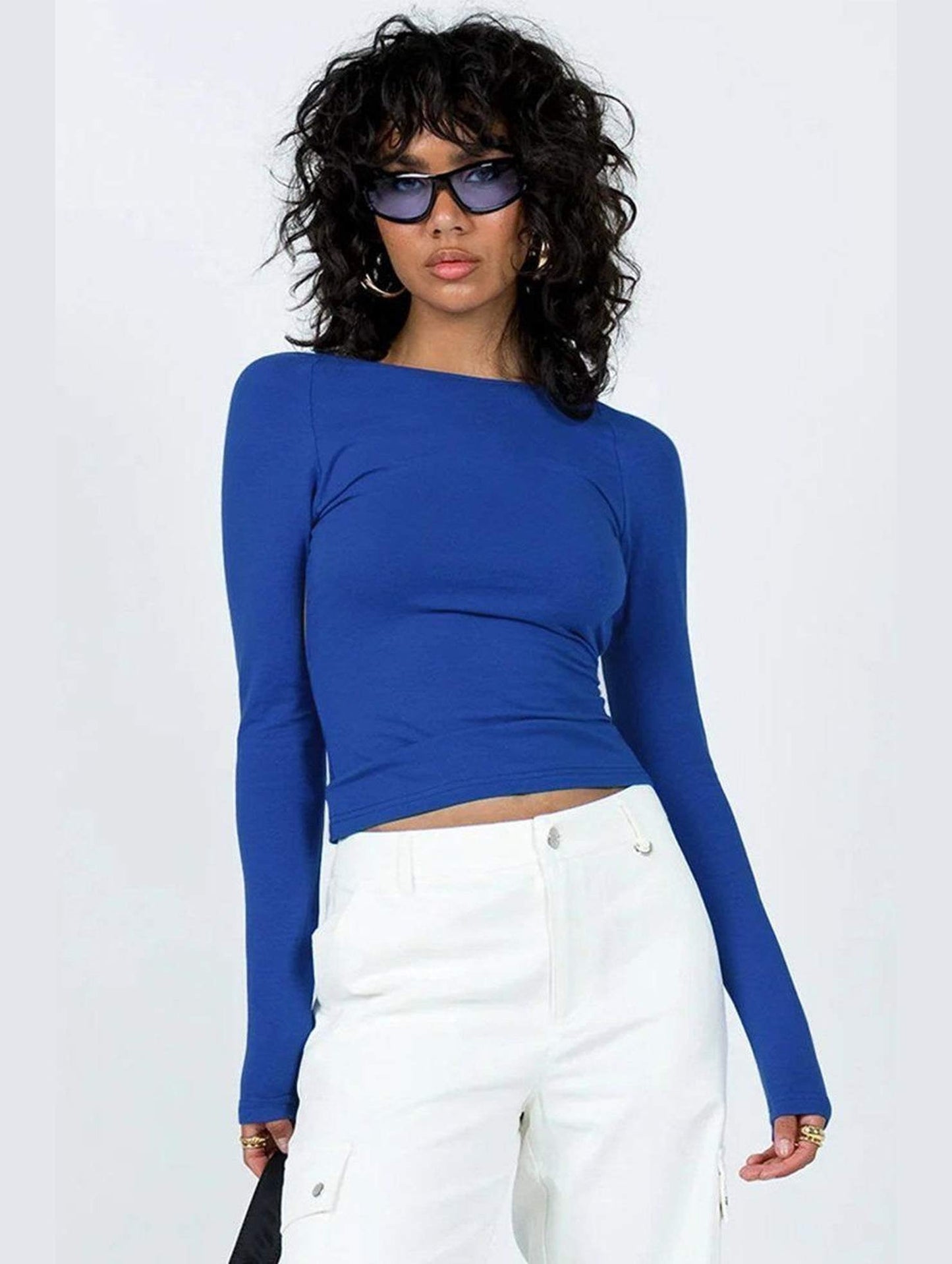 WOMEN LONG SLEEVE BACKLESS TIGHT T SHIRT