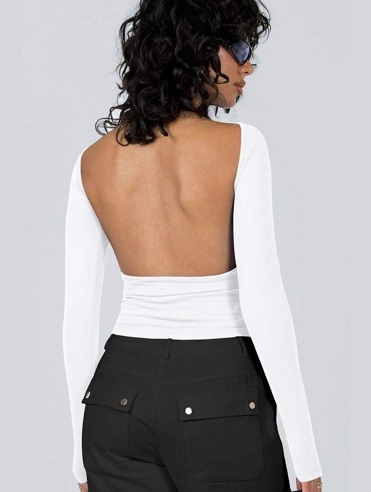 WOMEN LONG SLEEVE BACKLESS TIGHT T SHIRT