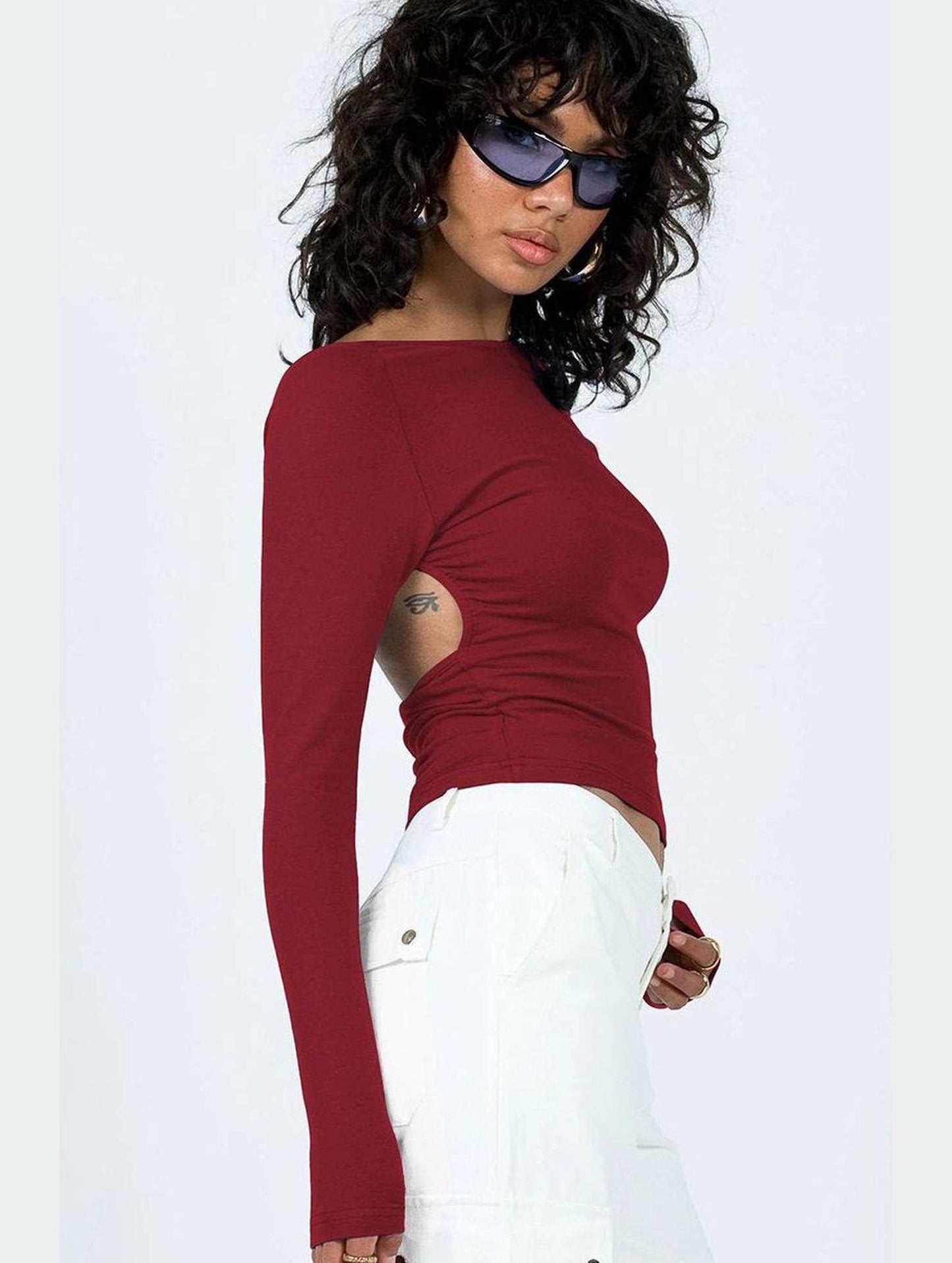 WOMEN LONG SLEEVE BACKLESS TIGHT T SHIRT
