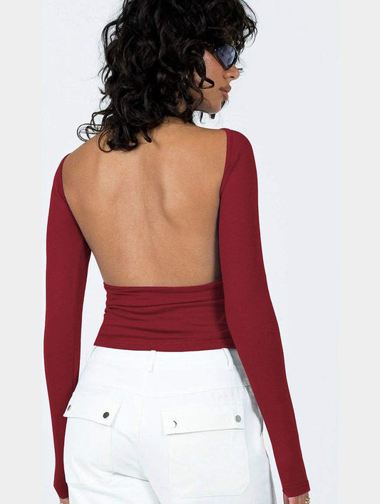 WOMEN LONG SLEEVE BACKLESS TIGHT T SHIRT