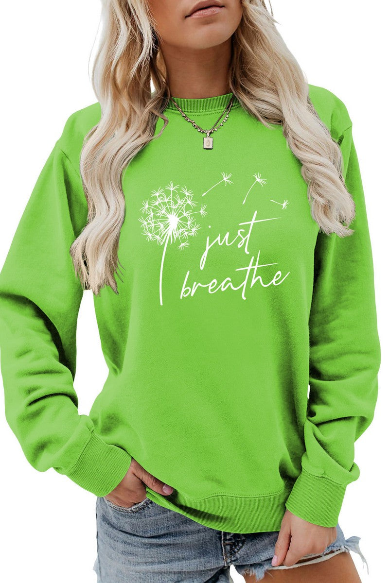 WOMEN DANDELION AND LETTER PRINTING PULLOVER
