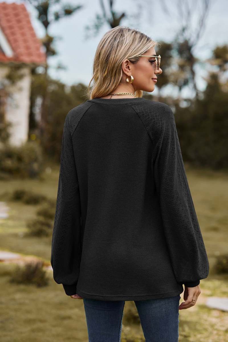WOMEN V NECK LONG SLEEVE LOOSE FIT CASUAL TOP