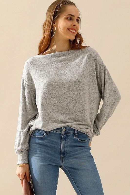 BOAT NECK PULLOVER SWEATER KNIT TOP WITH RAW SEAM - Doublju