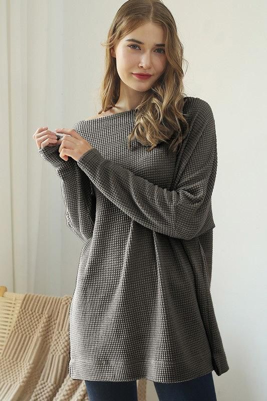 BOAT NECK BATWING SLEEVE PULLOVER SWEATER KNIT TOP - Doublju