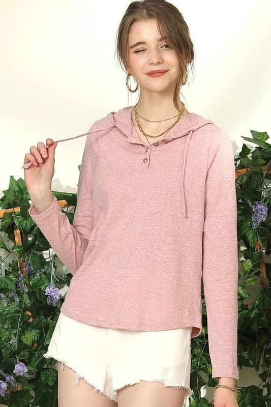 BUTTON DOWN HENLEY LIGHT WEIGHT HOODIE TOP - Doublju