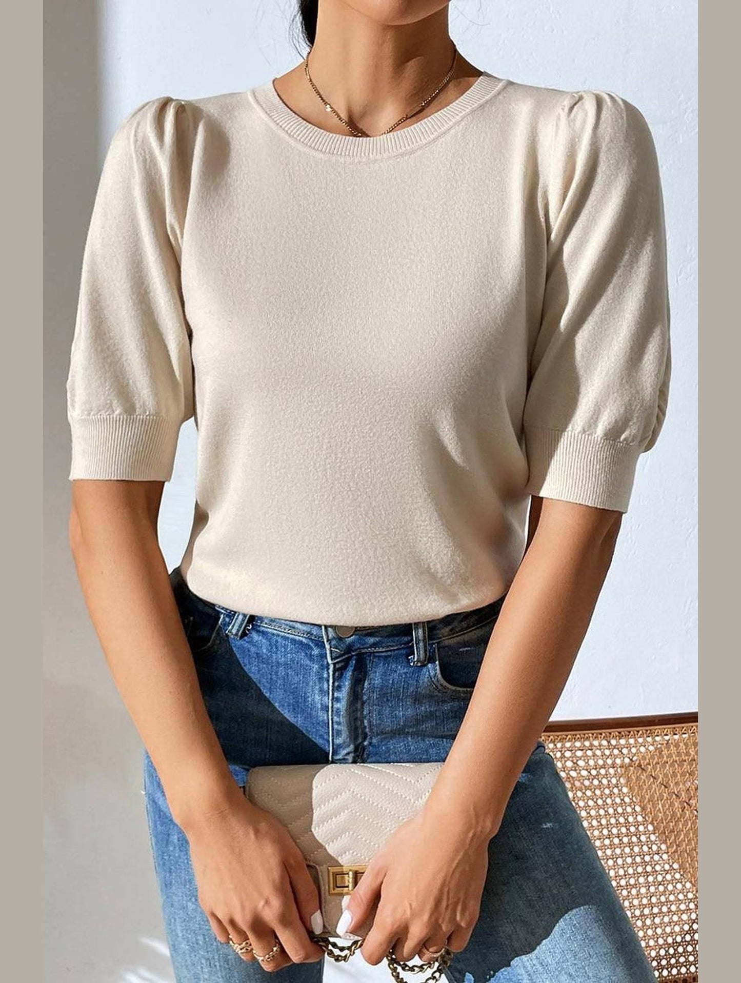 BASIC DAILY SHORT SLEEVE CASUAL TOP - Doublju