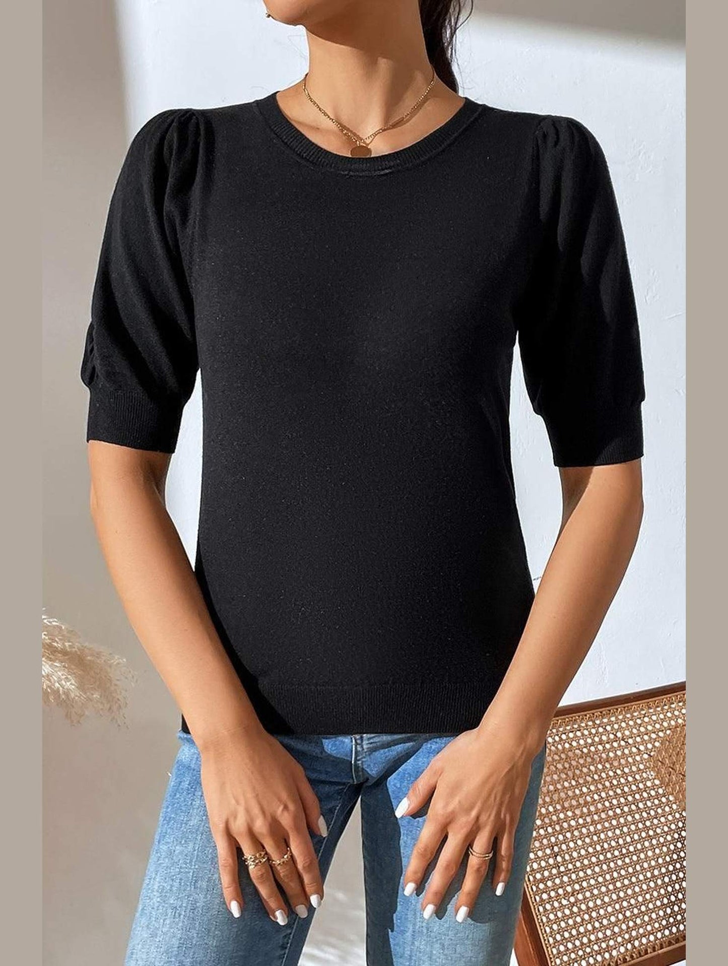 BASIC DAILY SHORT SLEEVE CASUAL TOP - Doublju