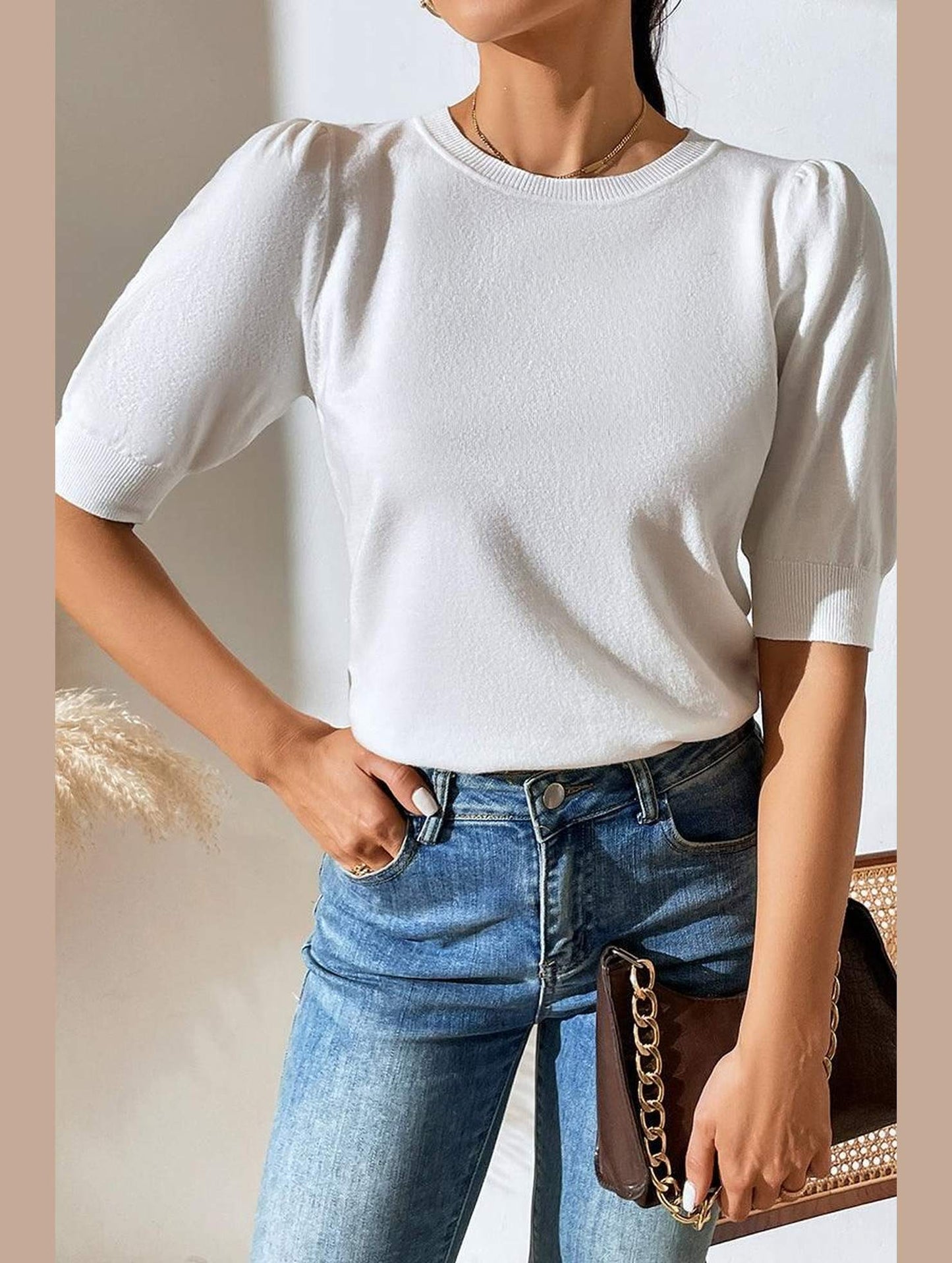 BASIC DAILY SHORT SLEEVE CASUAL TOP - Doublju