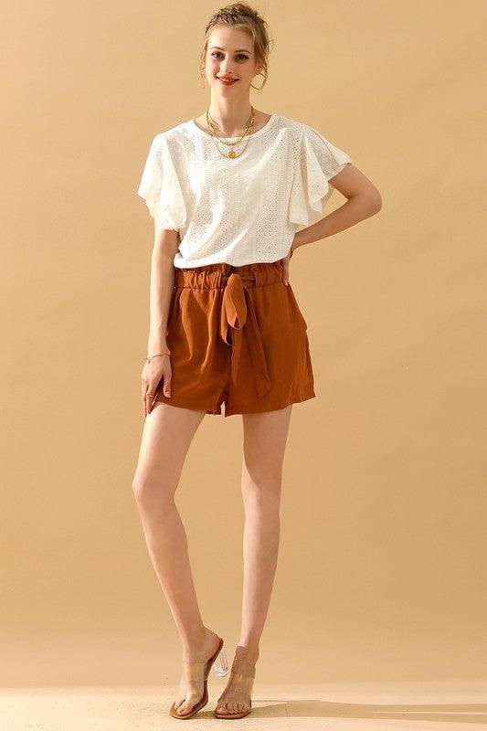 CAPE SLEEVE HOLLOW HOLE DETAILED CASUAL TOP - Doublju