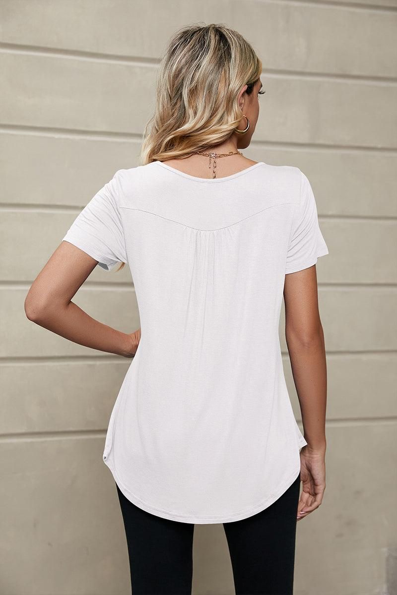 BUTTON NECK TUNIC TOP - Doublju